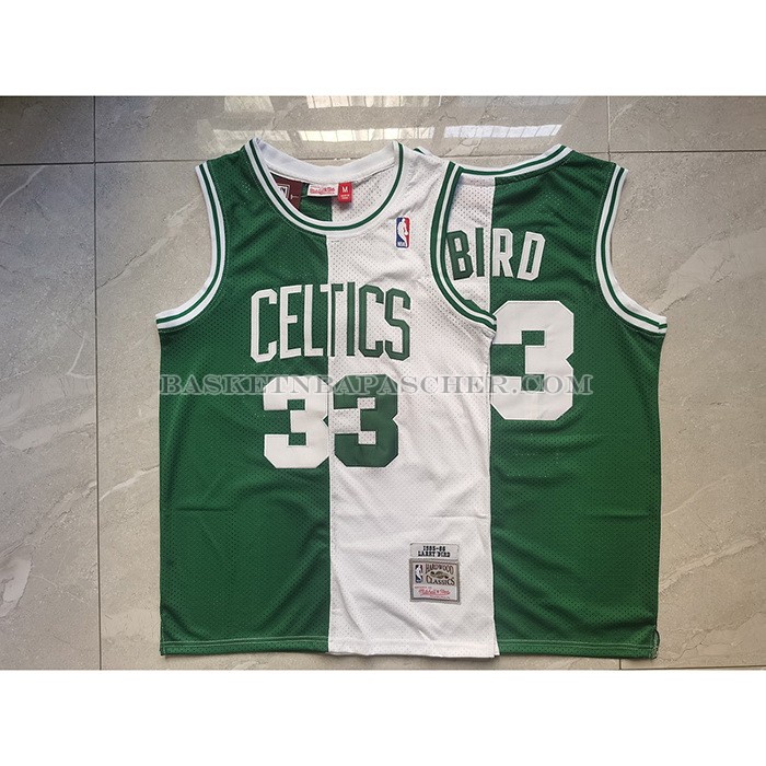 Maillot Boston Celtics Larry Bird NO 33 Mitchell & Ness 1985-86 Split Blanc Vert